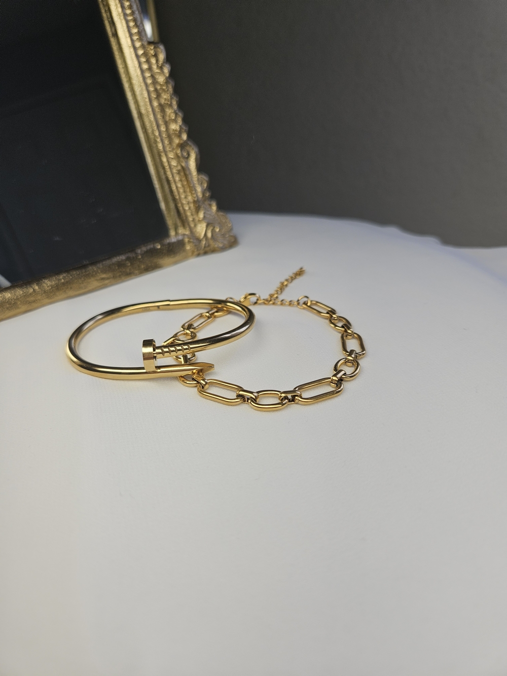 Authentic 18K Gold PVD Waterproof Nail Cuff & Link Chain Bracelet Stack Set